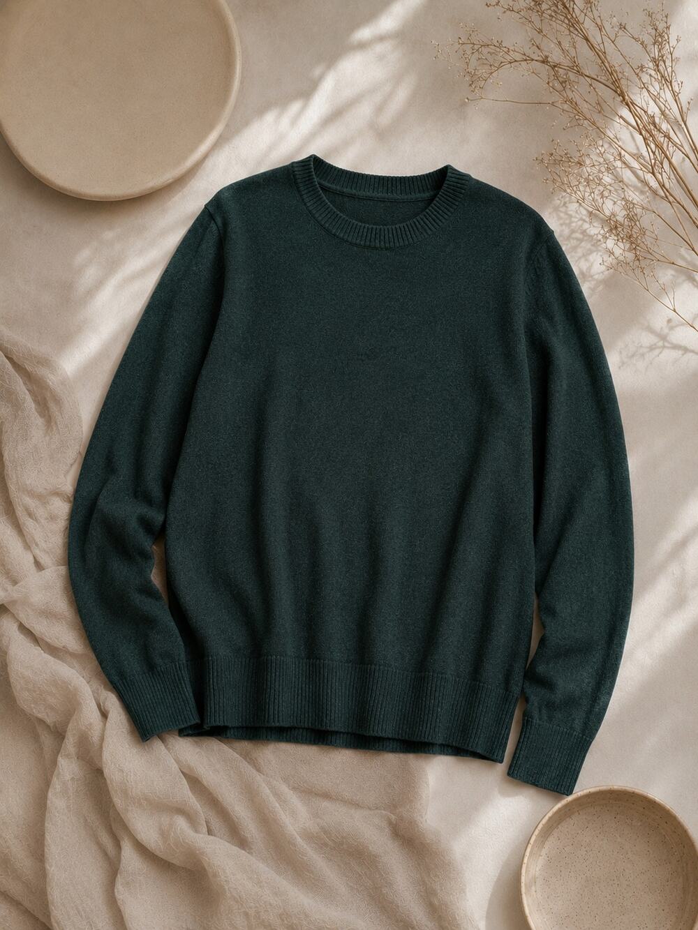 Everlane The No-Sweat Sweater Heathered Dark Green Crewneck Pullover Size M